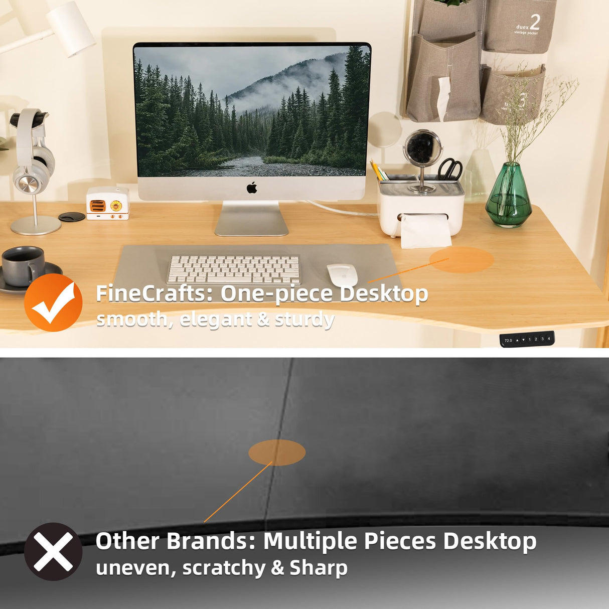 FinerCrafts Electric Standing Desk 71 x 32 Inches Dual-Motor Height Adjustable Desk Electric Sit Stand Desk Home Office Desks Whole Piece Desk Board (Natural Maple Desktop/White Frame) FinerCrafts