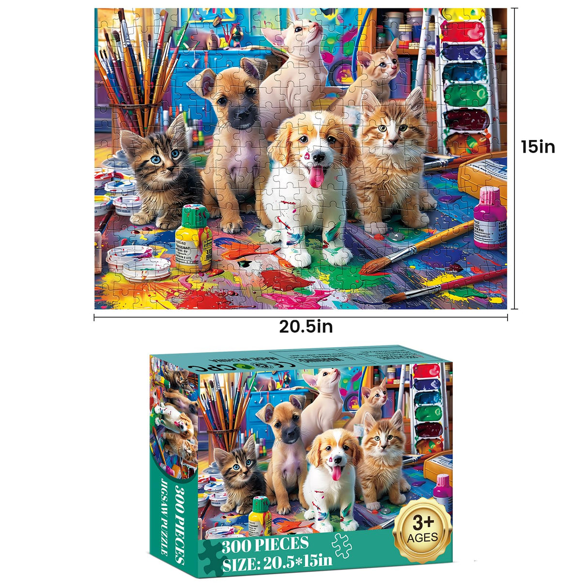 300 Piece Puzzle for Adults Jigsaw Puzzles Dog Puzzles 300 Pieces for Adult Kids Ages 8-10 10-12 Recycled Cardboard Adult Puzzles Game Birthday Gift Family Challenging Game 20.5x15IN WSCXSC