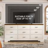 EnHomee 9 Drawers Dresser, 63" W Farmhouse Dressers for Bedroom Dressers with 9 Drawers, Solid Wood Dresser TV Stand with Large Metal Handle, Modern Wood Drawer Organizer for Closet (Antique White) EnHomee