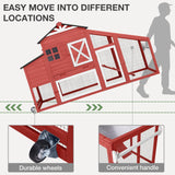MEDEHOO Chicken Coop with Wheels Wooden Outdoor Chicken House Easy Cleaning with Nesting Box, Deeper Leakproof Pull-Out Tray and UV Proof Panel Roof - Reinforced Version - Red MEDEHOO