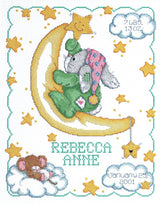 Janlynn Cross Stitch Kit, 14-Inch by 11-Inch, Crescent Moon Birth Announcement, White Janlynn
