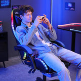 HOFFREE Gaming Chair with LED RGB Lights with Massage and Footrest Ergonomic Computer Chair High Back Video Game Chair with Adjustable Lumbar Support Linkage Armrest Blue and Black HOFFREE