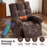 Rhevoy Oversized Power Lift Recliner Chair with Massage and Heat for Elderly, 26" Extra Wide Lift Chair for Big and Tall, Chenille Electric Lift Recliner with Overstuffed Backrest, USB Port, Coffee Rhevoy