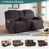 Ruaozz Stretch Loveseat Recliner Covers with Console 4-Pieces Recliner Sofa Covers with Pockets Jacquard Reclining Couch Covers Furniture Protector with Elastic Straps Bottom (2 Seater, Chocolate) Ruaozz
