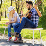 YITAHOME Outdoor Faux Wood Bench, Weatherproof Patio Bench with Slatted for 3, Backless Seat and Metal Frame, Outside Dining Bench for Garden, Porch, 47.2 x 15.7 x 17.7 Inch - Teak & White YITAHOME