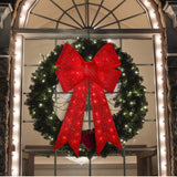 GLOWNOVA 48'' 126LEDChristmas Wreath Bow, Thanksgiving Wreath Bow,Christmas Tree Topper Decorative Bows, Christmas Glitter Red Bow for Front Door Wreath Home Indoor Outdoor Decorations GLOWNOVA
