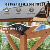 Gardenbee Wood Gazebo 13 x 11 ft. Wood Patio Gazebo Cedar Framed Gazebo with Steel Frame Gable Roof Hardtop Gazebo for Patio, Garden, Lawns, Parties Gardenbee