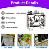 HFTUW 47 Inch Metal Wall Mounted Wine Rack, 3-Tier Bar Shelf with Glass Holder, Modern Large Capacity Liquor Bottle Display Shelf for Home Bar, Dining Room & Kitchen, Black HFTUW