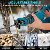 Cordless Reciprocating Saw with Rotated Handle, 2 x 6.0Ah Battery Brushless Power Reciprocating Saw with 12Pcs Blades, 28MM Reciprocating Stroke, Multiple Angles Cutting for Wood/Metal/PVC Canbrake