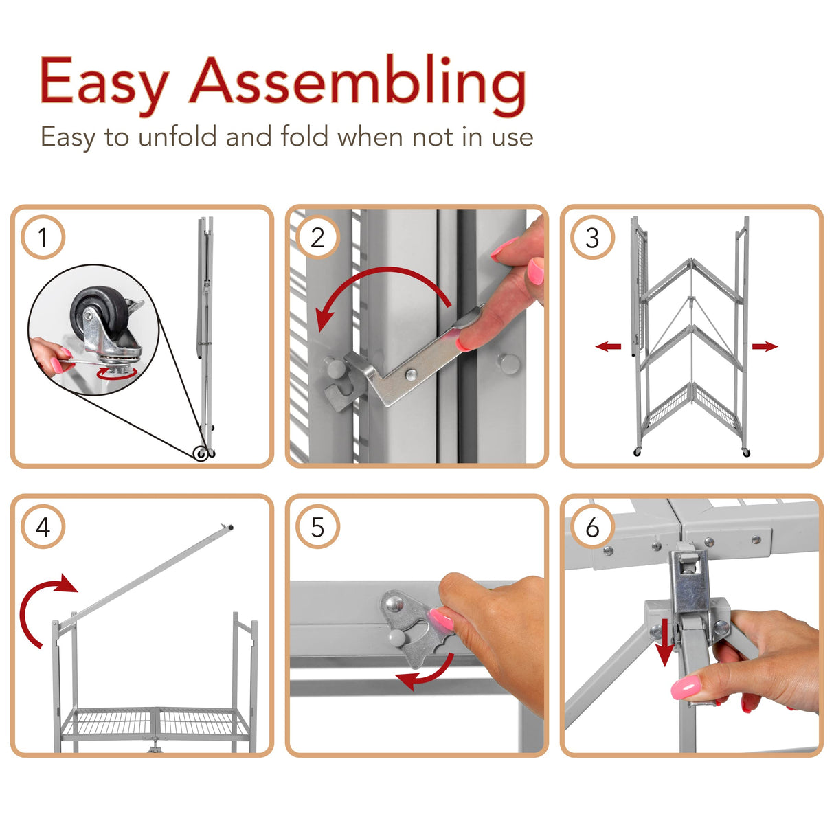 Origami R5 Foldable 4-Tier Garage Shelving Heavy Duty Shelving with Wheels, Metal Storage Rack Holds 1000 pounds, Garage Storage Rack & Organization, Storage Shelving (Red, R5 2-Pack) Origami