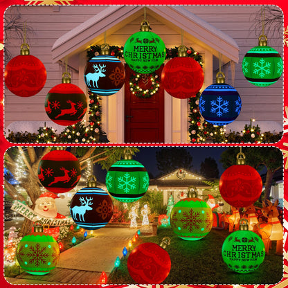 Jetec 6 Pcs 24 Inch Outdoor Christmas Inflatable Decorations Ball Xmas Blow up Ball Decor Light up PVC Giant Inflatable Christmas Ball with LED Light Remotes for Xmas Garden Yard Tree (Vivid Style)