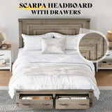 AMERLIFE Farmhouse Queen Bed Frame with 54" Tall Geometric Headboard & Footboard, Rustic Wood Platform Bed Frame with Large Storage Drawers, Wood Slats Support, No Box Spring Needed, Rustic Gray AMERLIFE