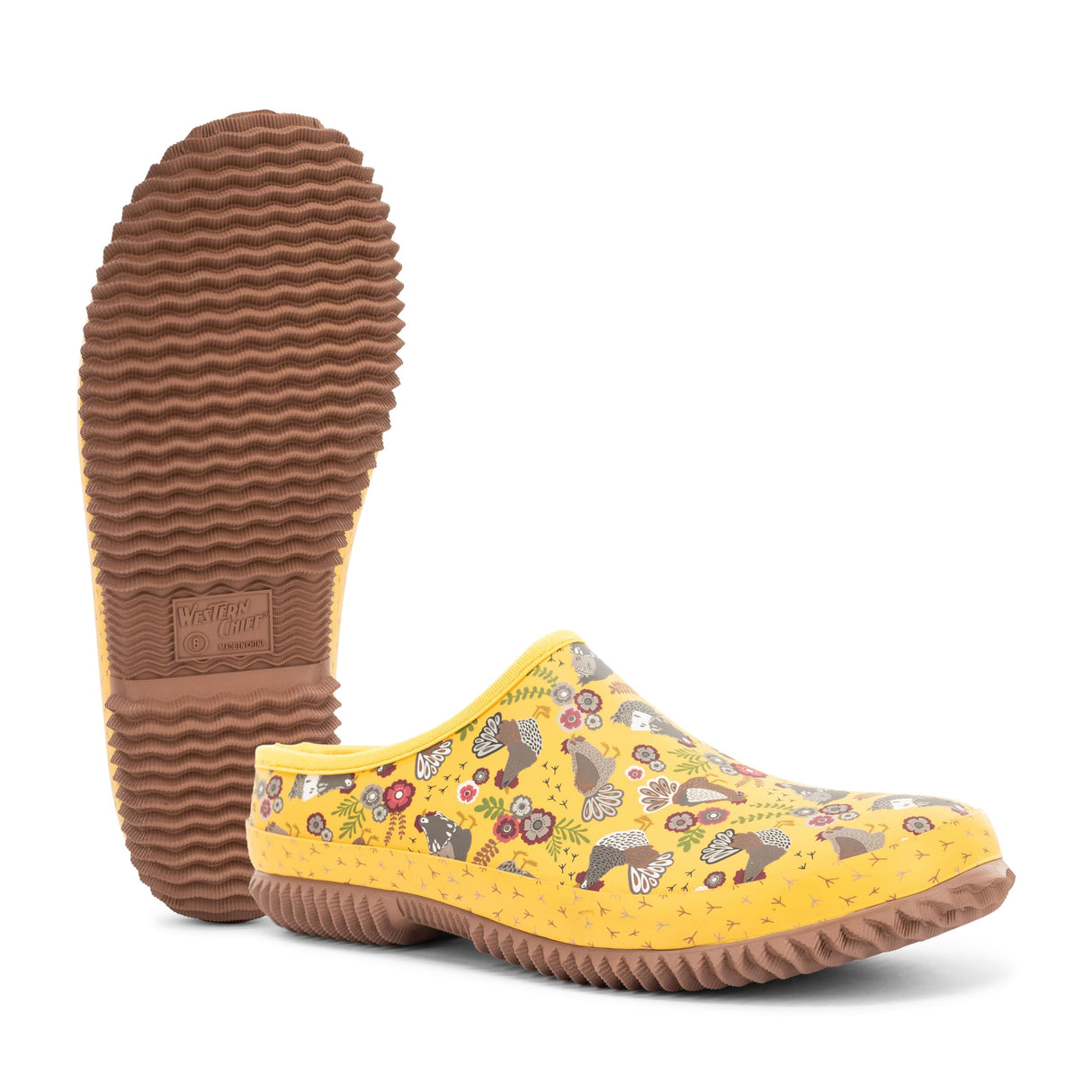 Western Chief Womens Waterproof Clog with Neoprene Lining and Rubber Outsole - Perfect for Garden and Outdoor Wear, Folk Chickens, 7 Western Chief