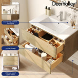 Deer Valley DV-1BV0152NW 30'' Wall Mounted Bathroom Vanity with Ceramic Sink Top, Pre-Assembled Modern Floating Wood Bathroom Cabinet Sink Combo with 2 Drawers Deer Valley