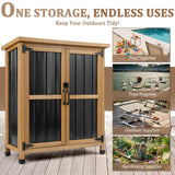 Weatherproof Outdoor Storage Cabinet with Lockable Doors, Wood & Metal Garden Storage Shed Patio Storage Box for Tools & Lawn Equipment, Pool Accessories PetsCosset
