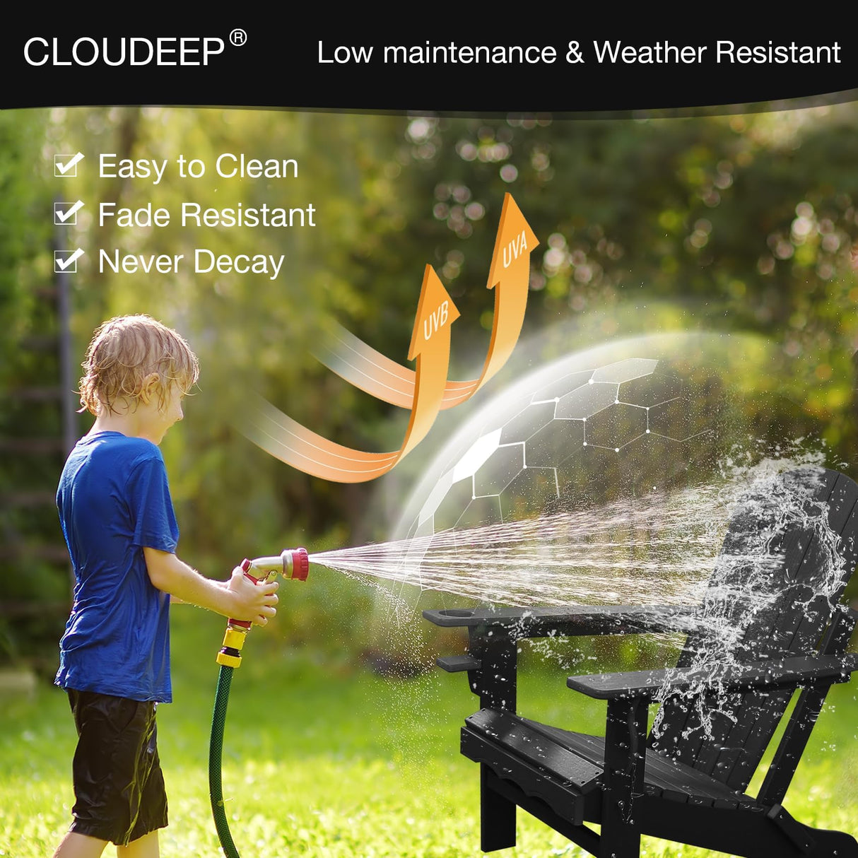 CLOUDEEP Folding Adirondack Chairs Outdoor Chair, HDPE Patio Chair for Deck Garden Backyard Balcony, Weather Resistant & Comfortable, Black CLOUDEEP