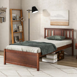 Giantex Mid Century Twin Bed Frame with Headboard in Walnut - Solid Wood Platform with Slat Support Giantex