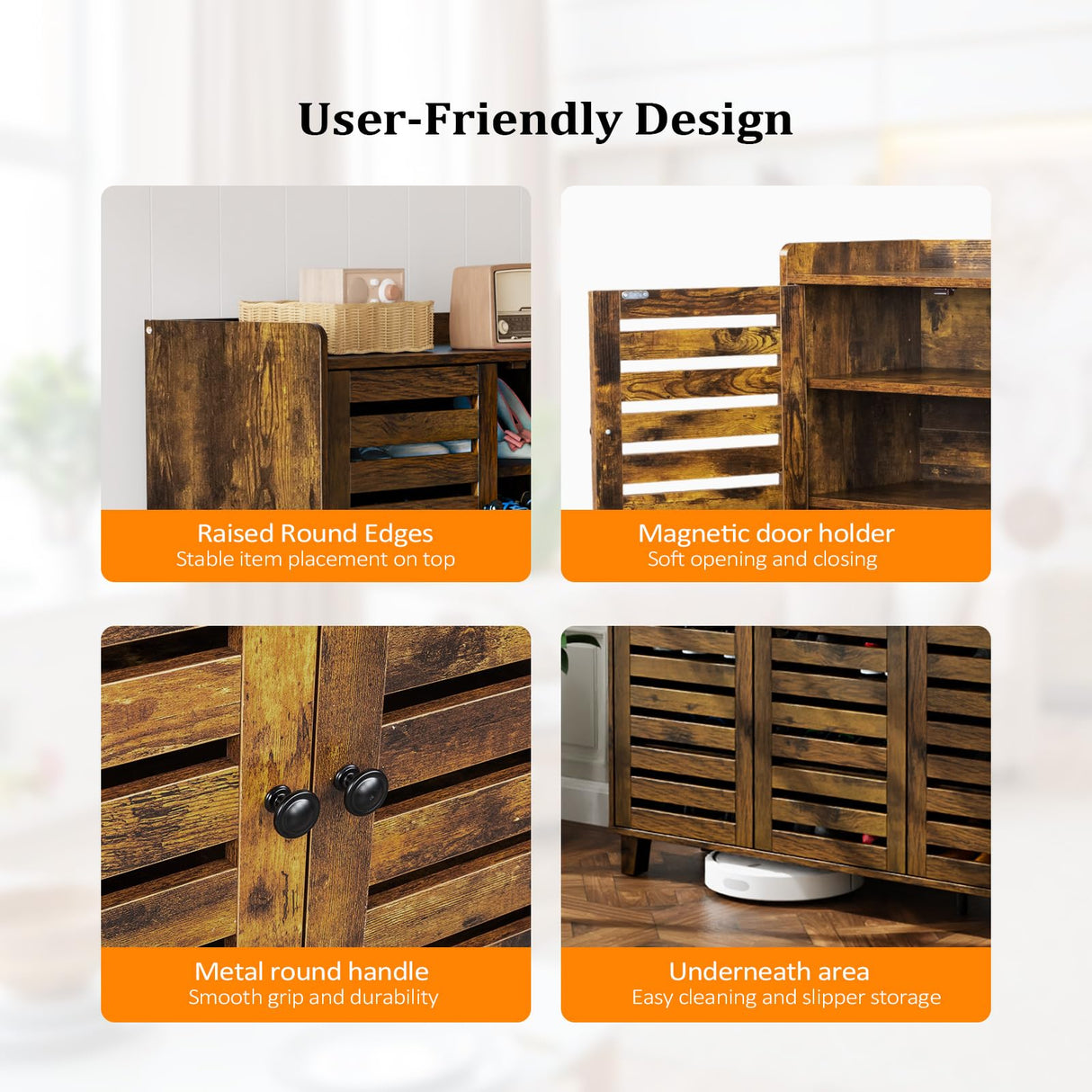 VINGLI Shoe Cabinet with Doors, Entryway Shoe Storage, Shoe Rack with Doors, Hidden Shoe Cabinet, Shoe Organizer Cabinet, Freestanding Shoe Rack Cabinet,Shoe Storage Cabinet,Shoes Cabinet Rustic Brown VINGLI