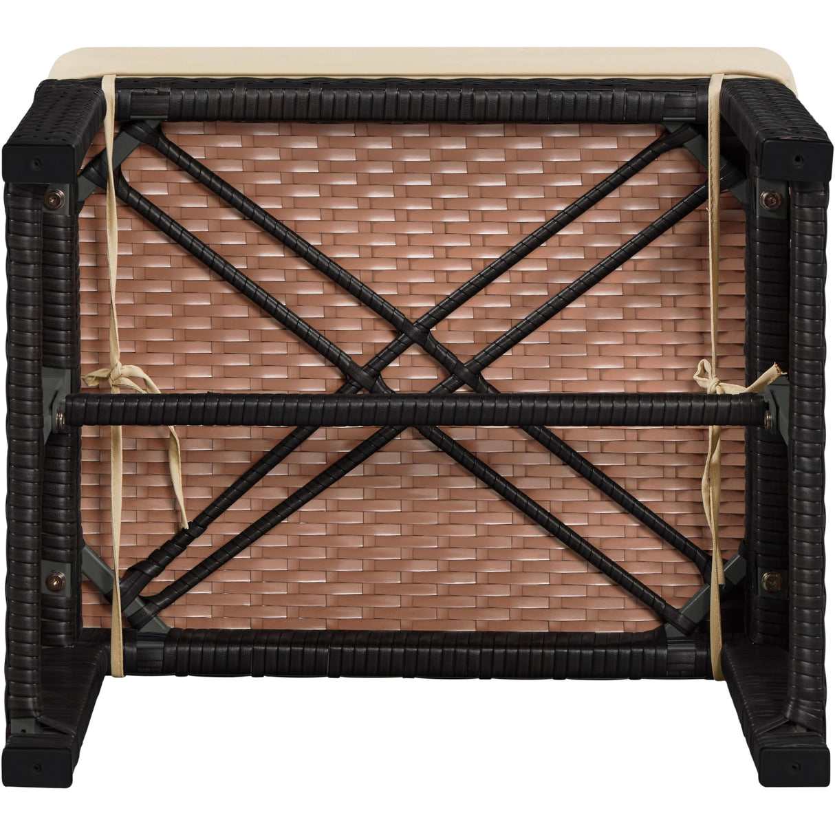 Yaheetech Wicker Ottomans, Set of 2 Footrest with Removable Cushion, 2pcs PE Rattan Side Table Additional Seating Multipurpose Outdoor Furniture for Patio, Backyard, Brown/Khaki Yaheetech