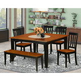 East West Furniture PFAN6-BCH-W 6 Piece Modern Dining Table Set Contains a Square Wooden Table with Butterfly Leaf and 4 Dining Room Chairs with a Bench, 54x54 Inch, Black & Cherry East West Furniture