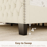 King Bed Frame with 51" Tall Headboard, Velvet Upholstered Platform Bed with Deep Button Tufted, Footboard & Nailhead Trim Wingback, No Box Spring Needed, Noise Free-Beige Konprosp