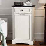 AHB 13 Gallon Tilt Out Trash Cabinet Kitchen Waste Bins, Laundry Hamper Tilt Out Pet Proof Hidden Trash Bin for Kitchen Living Room, Antique White and Black AHB