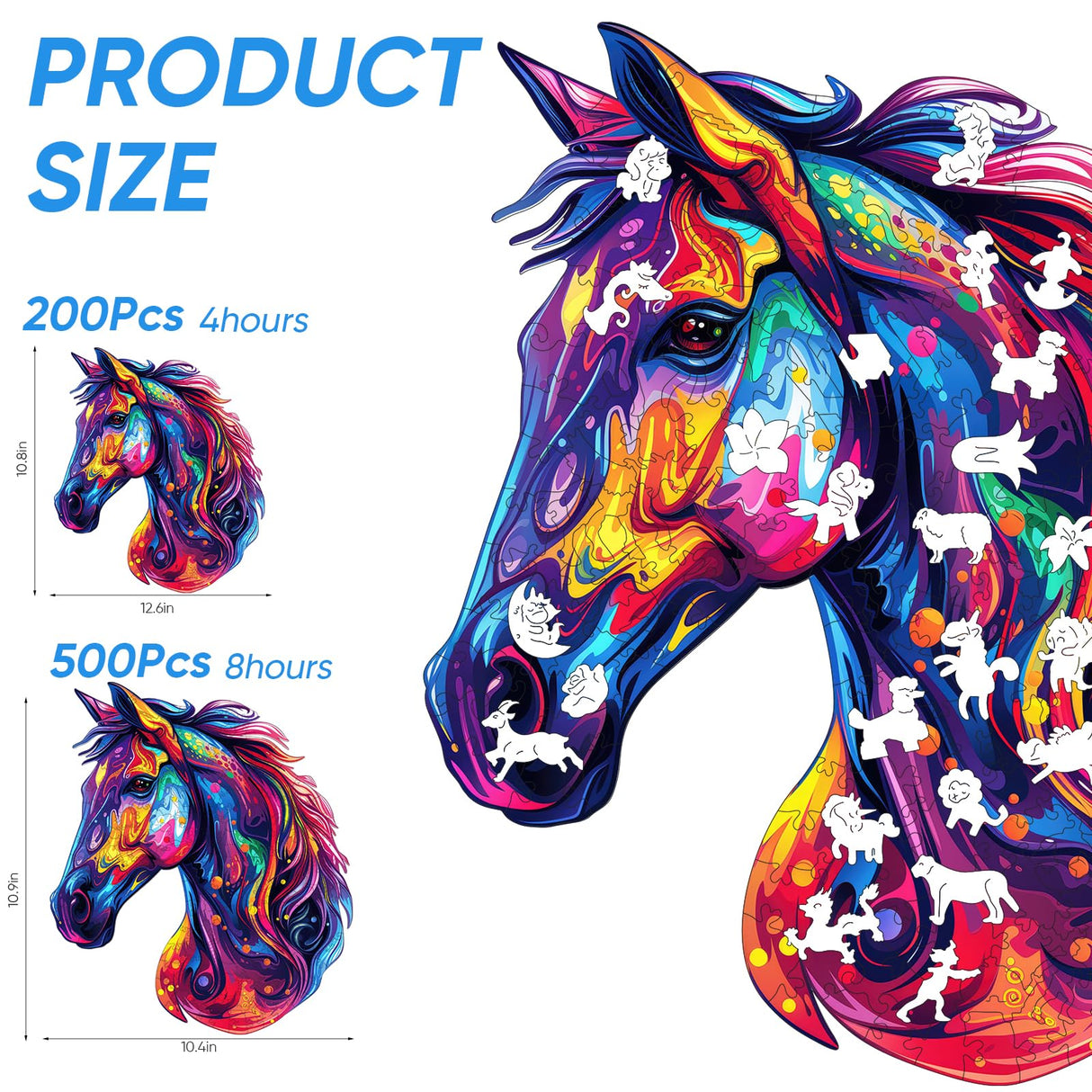 Horse Head Wooden Puzzle for Adults, Horse Wooden Jigsaw Puzzles(15.8 * 18.3in-500pcs), Unique Shape Animal Adult Puzzles,Irregular Wood Puzzles Best Gift for Adults and Kids Family Game Reouinty