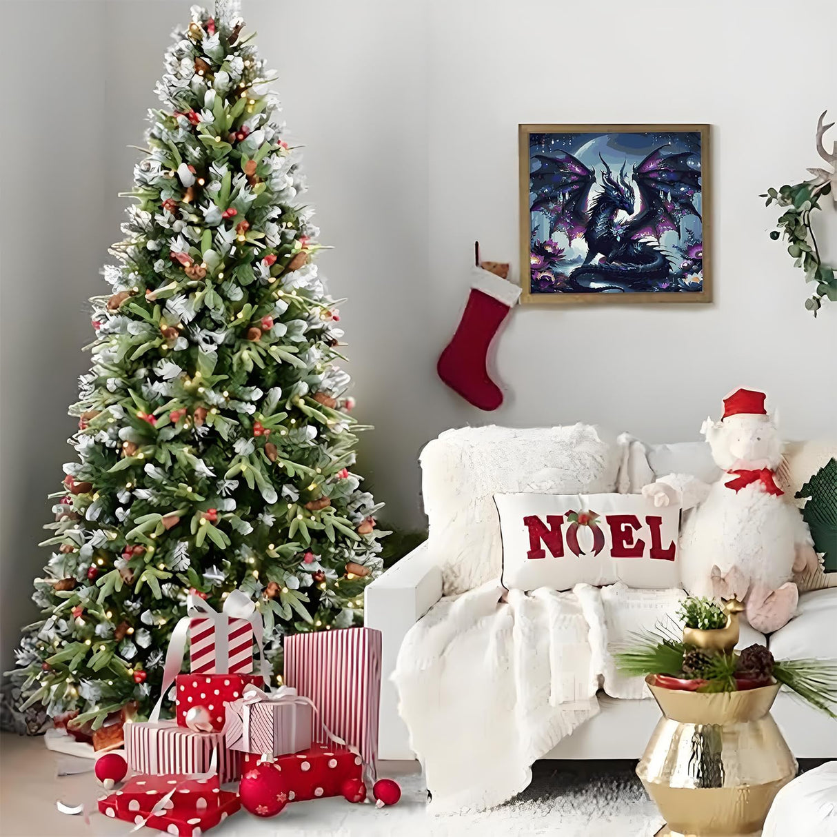 AREOPNMG Paint by Numbers Kit for Adults Beginner DIY Dragon Painting by Numbers Kits,with 3 Brushes and Acrylic Paint(Without Frame), Home Wall Decor 16 x 16 in AREOPNMG