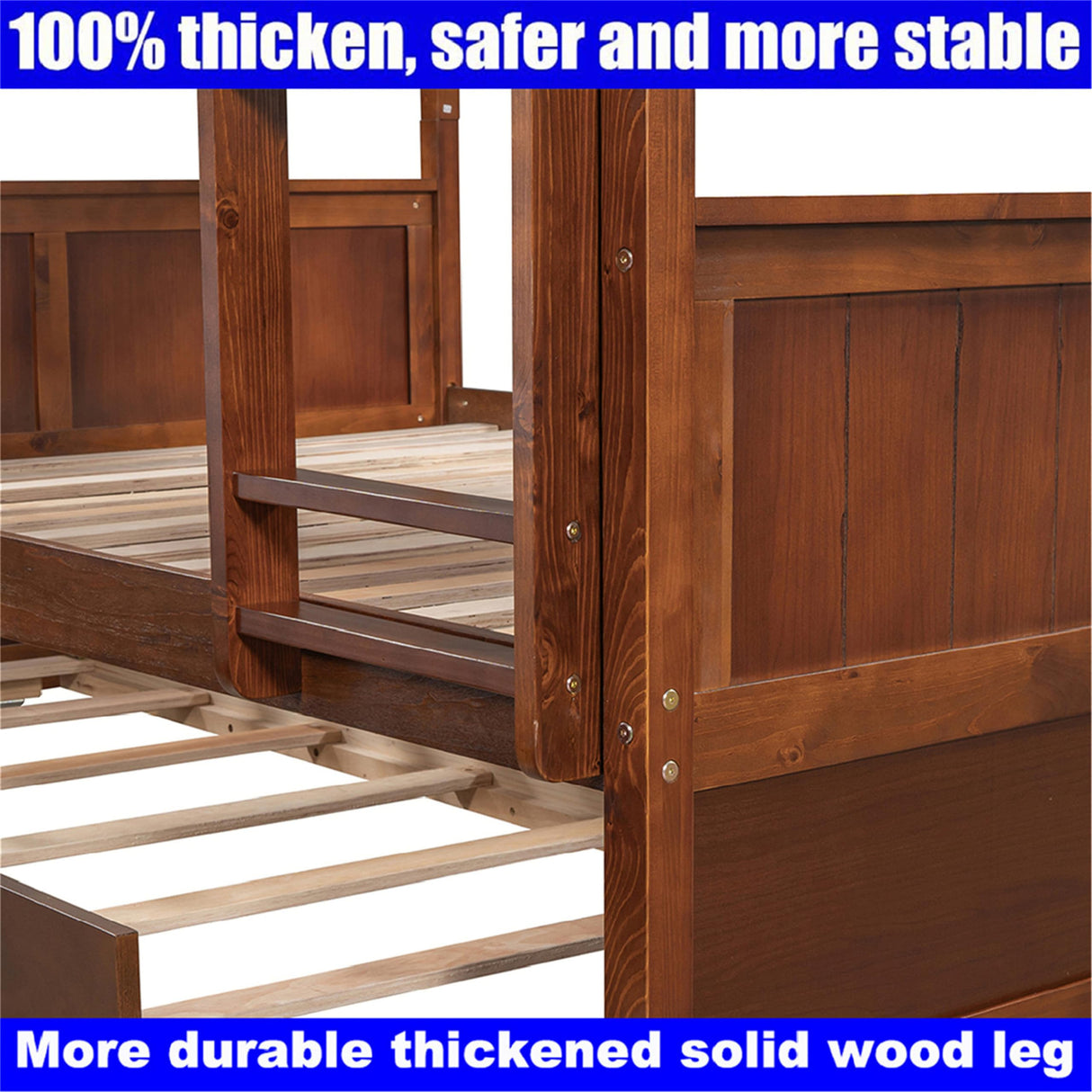 DOONREXS New Upgrade Thicken Solid Wood Bunk Bed Full Over Full with Trundle, Full Size Bunk Beds Frame with Ladder and Safety Guard Rail, Convertible to 2 Beds, Easy Assembly (Walnut) WoodArtSupply