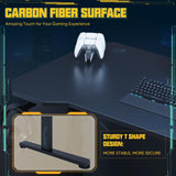 Furmax Height Adjustable Gaming Desk Gamer Table T Shaped with Carbon Fiber Surface Computer PC Desk with Full Covered Mouse Pad, Cup Holder & Headphone Hook, Black (47 Inch) Furmax
