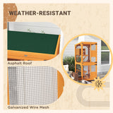 PawHut Wooden Catio with Waterproof Roof, Large Cat House with High-Up Resting Box, Indoor & Outdoor Cat Enclosure with Wheels, for 1-3 Cats, Orange PawHut