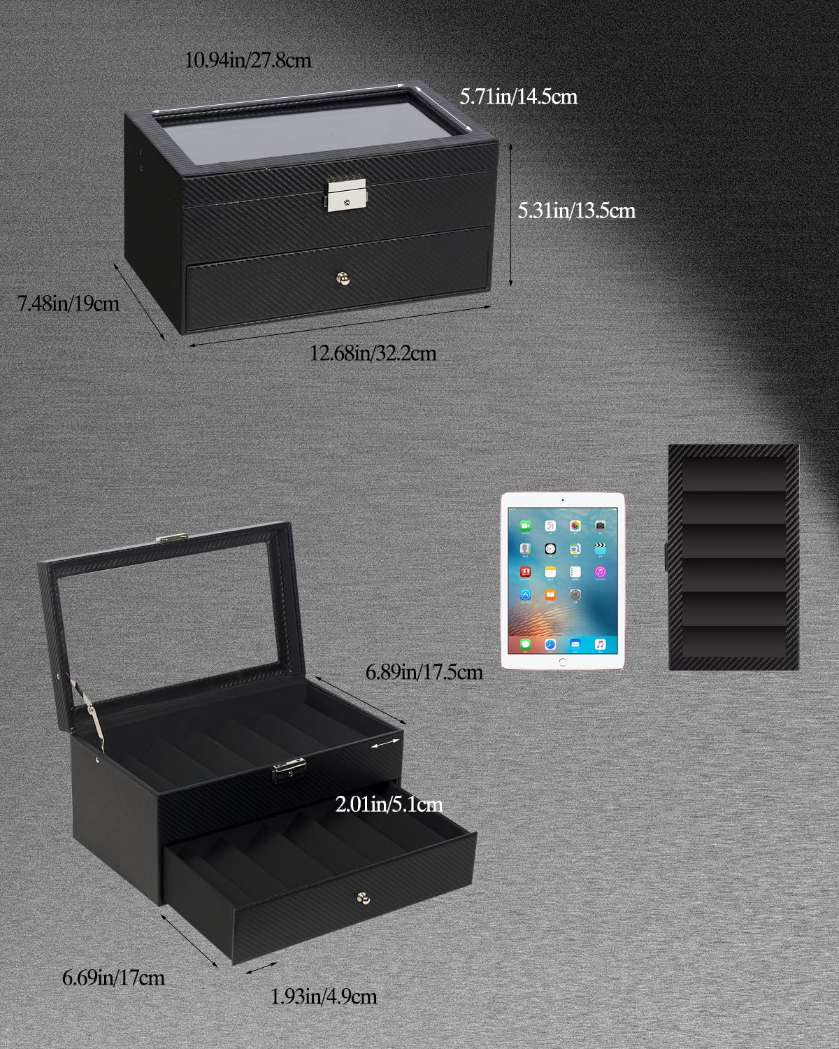 GUKA 2-layer Sunglasses Storage Organizer, 12 Slots Leather Sunglass Box Multiple Pairs Eyeglass Display Case for Women Men, Gift Idea (Black+Black) GUKA