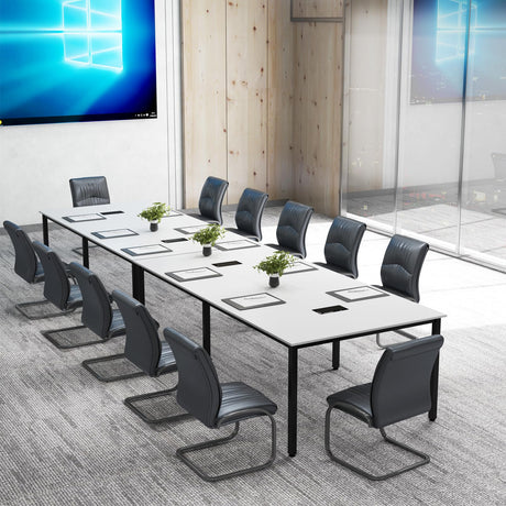 Tangkula 8 FT Conference Table, 95" x 48" Rectangle Office Computer Desk with Heavy-Duty Metal Frame, 2 Cable Grommets, Modern Seminar Table for Meeting Room, Boardroom (White,2) Tangkula