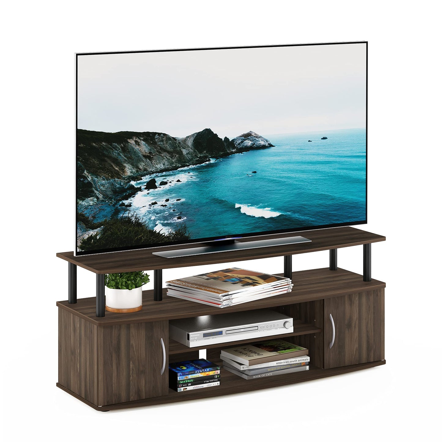 Furinno JAYA Large Entertainment Stand for TV Up to 55 Inch, Columbia Walnut/Black - WoodArtSupply