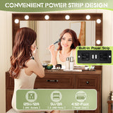 Crownland Vanity with Lighted Mirror, Makeup Vanity Table Set with Drawers and Charging Station, Vanity Desk with 3 Adjustable Lighting Modes and Stool Set(Brown) Crownland