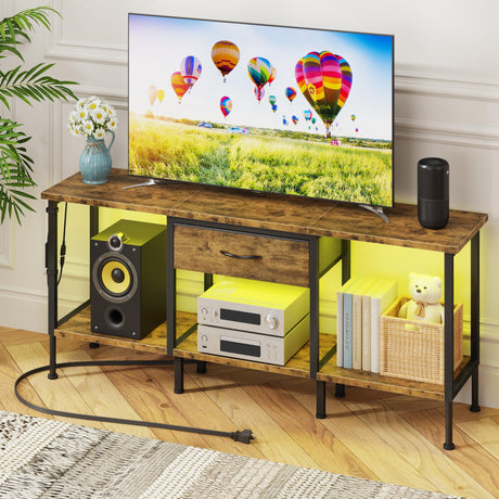 GYIIYUO LED TV Stand with Power Outlet and Fabric Drawer for 55 50 45 Inches TV - Entertainment Center and Industrial TV Console Table for Living Room, Bedroom- 47" Rustic Brown GYIIYUO