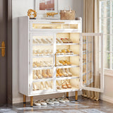 YITAHOME Shoe Cabinet Entryway, Modern Shoe Storage Wooden with Drawer and LED Lights, Freestanding Shoe Organizer Narrow Farmhouse Shoe Cabinet for Living Room, White-LED YITAHOME