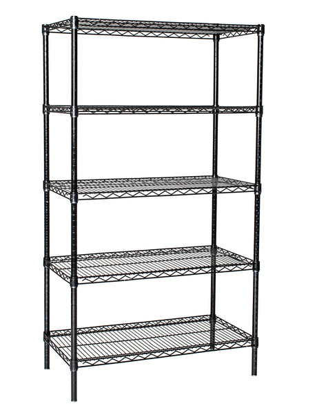 Omega Shelving Storage | 5 Tier Starter Shelving Unit 18" Deep x 30" Wide x 74" High - 800 lb Capacity per Shelf, Adjustable Wire Shelving, Tool-Free Assembly |Black Shelving Omega