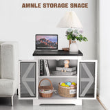 Decofy Farmhouse End Table with Storage Cabinet, 24" Large Sofa Side Table, Industrial Farmhouse Side Table for Living Room, Square Top with Power Outlet, Adjustable Shelves(White) Decofy