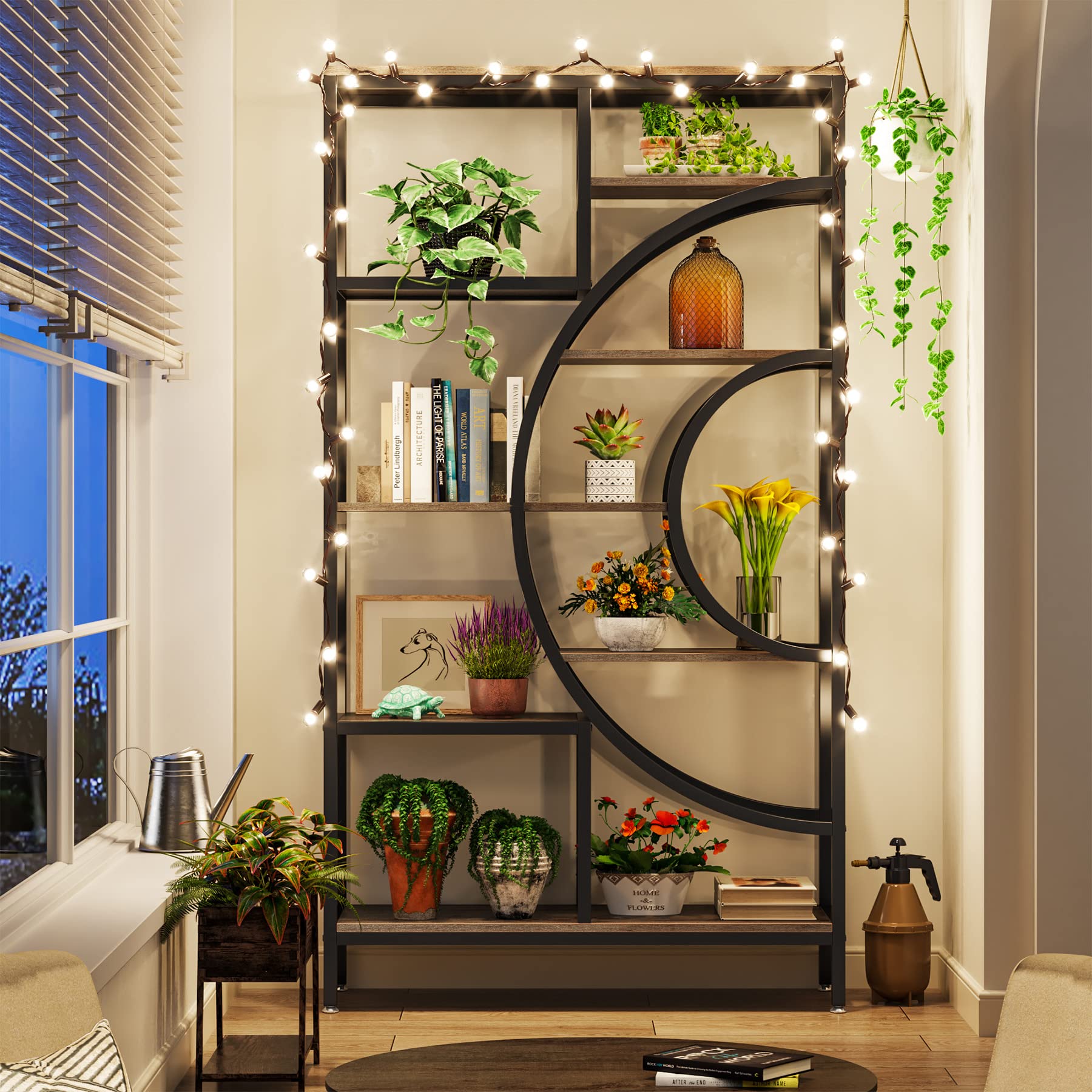 Tribesigns 71-Inch Geometric Industrial Bookcase with 8 Tiers and Metal Frame for Elegant Open Storage - WoodArtSupply