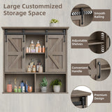 Vabches Bathroom Wall Cabinet, Farmhouse Wooden Medicine Cabinet with Double Sliding Barn Door and Adjustable Shelves, Farmhouse Storage Cabinet Wall Mounted for Bathroom, Kitchen Dining, Washed Oak Vabches
