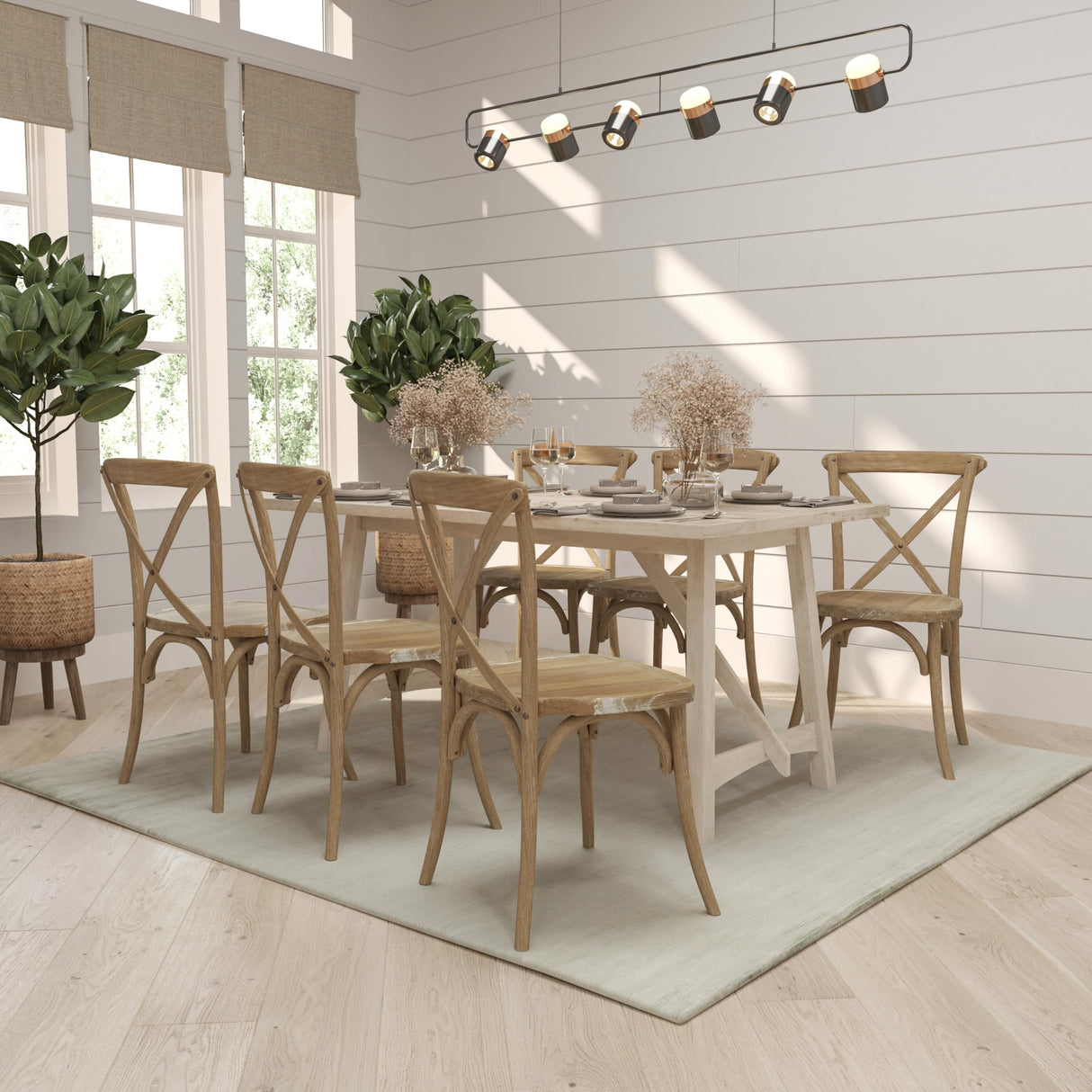 Merrick Lane Bardstown Bistro Style Wooden Dining Chair - Medium Natural White Grain - High X-Back Merrick Lane