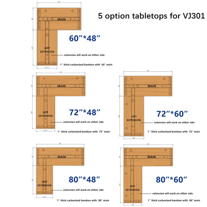 VWINDESK 60 x 30 x 1 Inch 100% Solid Bamboo Desk Table Top Only,for Standing Desk Home Office Desk with 60mm Grommets(Right Angle)