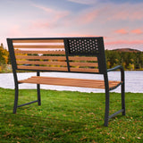 Tangkula 50” Patriotic Metal Garden Bench for 2 with Rustic Wood Finish and Ergonomic Design Tangkula