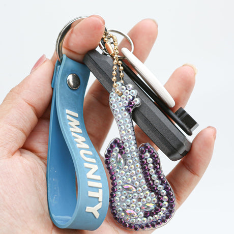 Guitar Shaped Diamond Painting Keychains DIY Craft Kit Set, 5D Colorful Decorative Accessory Ornament, Crystal Gem Small Art Full Drill, Special Accessories for Ring Backpack Shoulder Bag for Adults BuleVina
