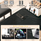 HUAHUU Bar Table and Chairs Set for 2-4, 63'' Convertible L-Shaped Kitchen Table with Power Outlets, 3 Piece Counter Height Small Dining Table with 2 Stools, Space Saving, Breakfast Nook Corner, Black HUAHUU