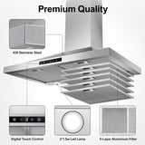 Tieasy Range Hood 30 inch Wall Mount, Kitchen Vent Hood 450 CFM in Stainless Steel, Stove Vent Hood with Ducted Convertible Ductless, Touch Switch, LEDs Light, 3-Speed Fan, Aluminum Filters Tieasy