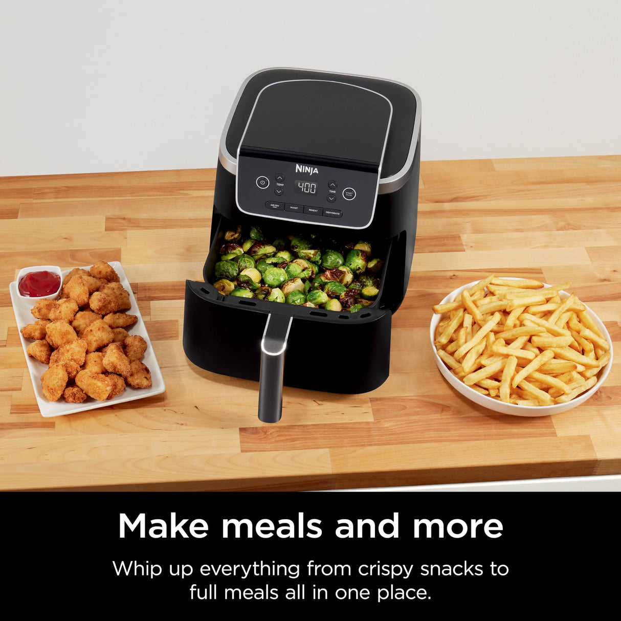 Ninja Air Fryer Pro 4-in-1 with 5 QT Capacity, Air Fry, Roast, Reheat, Dehydrate, Air Crisp Technology with 400F for hot, crispy results in just minutes, Nonstick Basket & Crisper Plate, Grey, AF141 Ninja