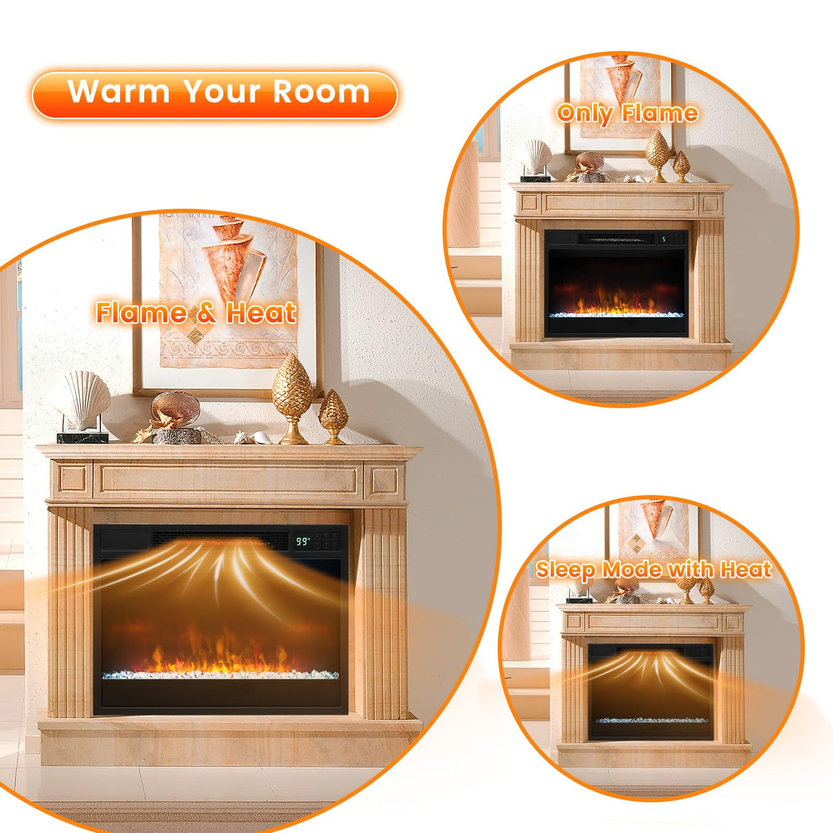 COSTWAY Electric Fireplace Inserts 23-inch Wide, 1500W Recessed Fireplace Insert with Remote Control, 6 Flame Colors, 5 Brightness, 8H Timer, Overheat Protection, Infrared Fireplace Heater for Indoor COSTWAY