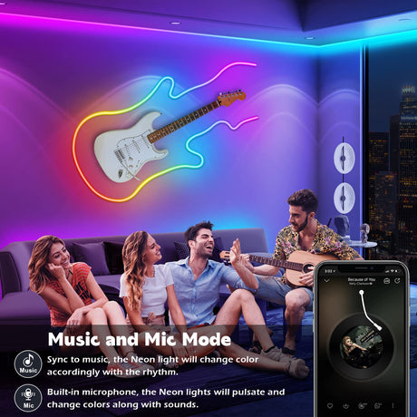 Led Neon Rope Lights 32.8Ft,Control with App/Remote,Flexible Led Rope Lights,Multiple Modes,IP65 Outdoor RGB Neon Lights Waterproof,Music Sync Gaming Led Neon Strip Lights for Bedroom Indoor Led Light AILBTON